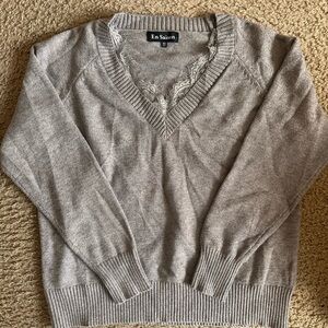 En Saison Heather Gray Lace-Trim Sweater